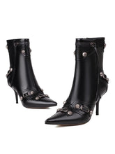 Studs Fringed Zipper Pointed-toe Mid-Calf Cowgirl Boots With Stiletto Heels